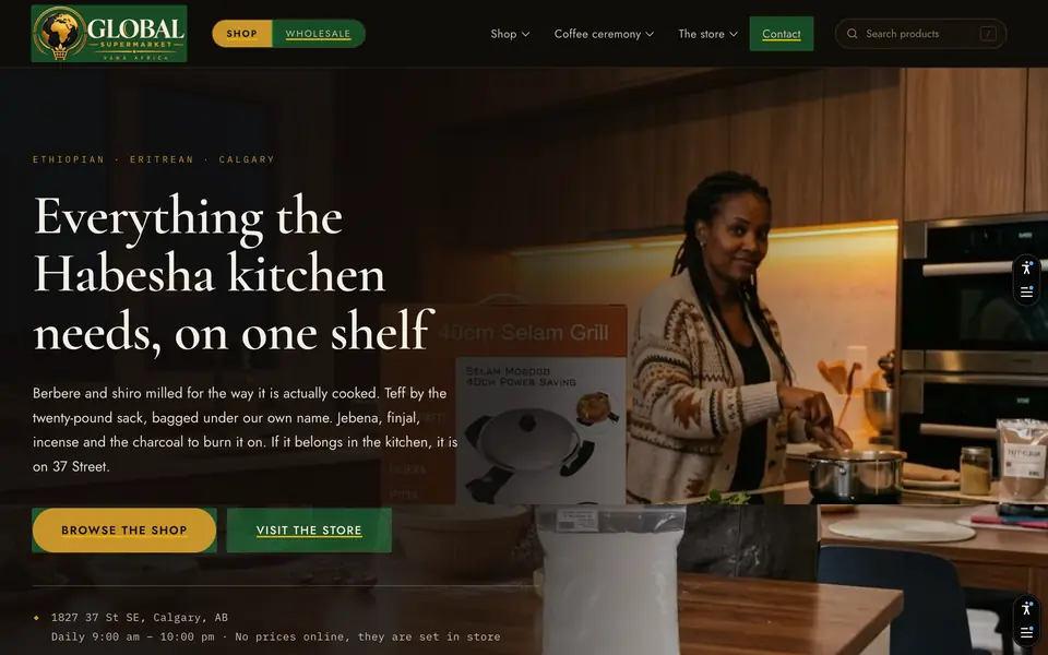 Homepage of the Global Supermarket website as it looks live