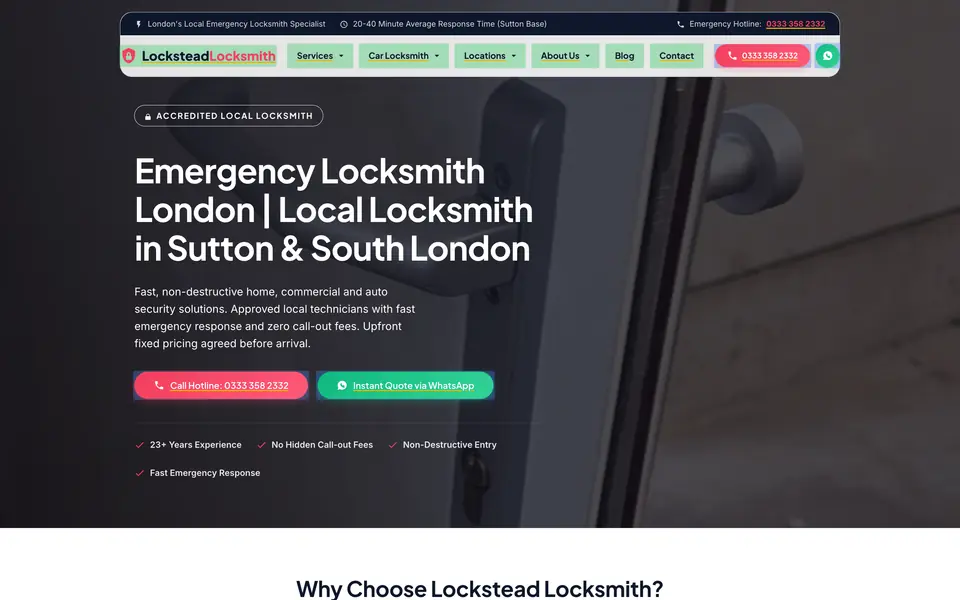 Homepage of the Lockstead Locksmith website as it looks live