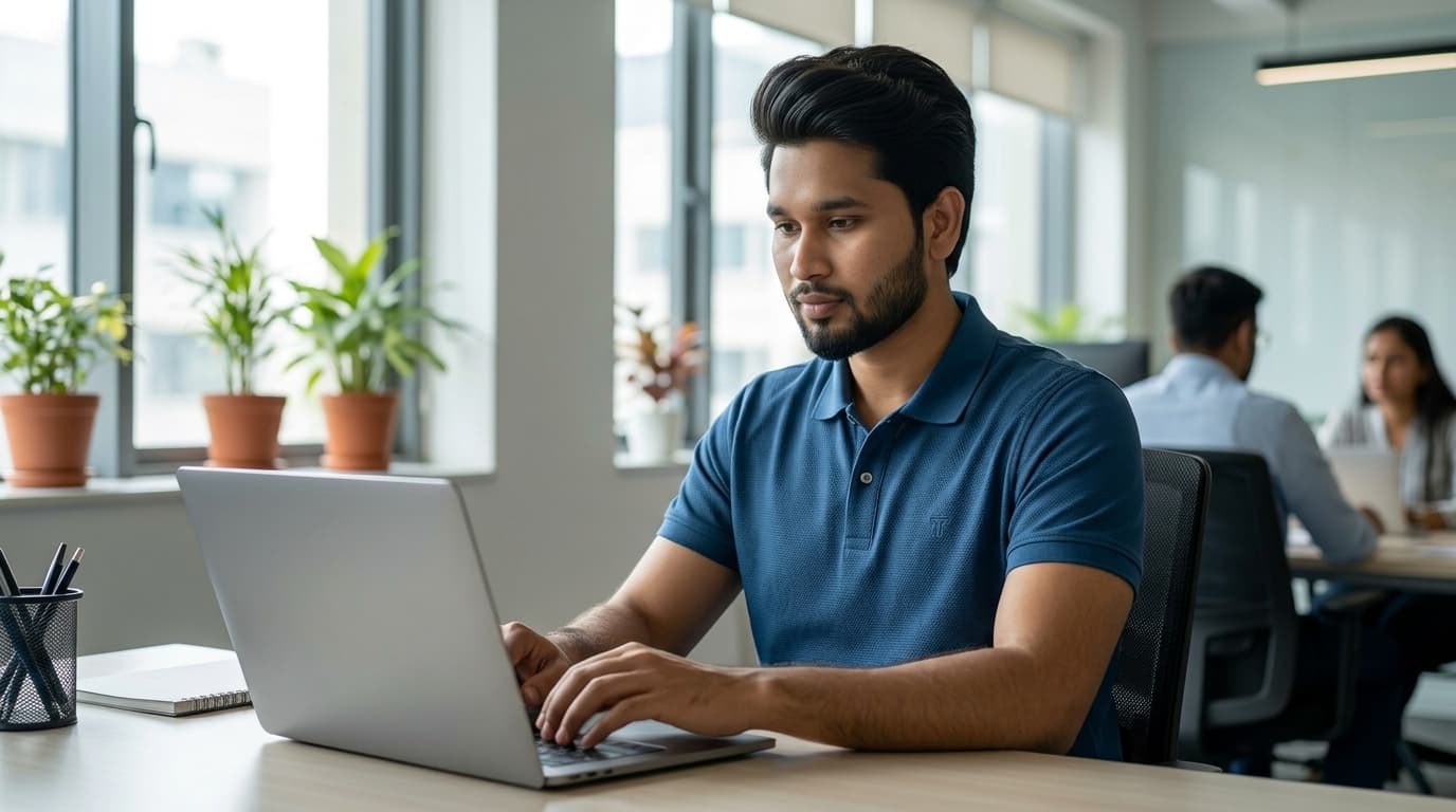Rehman working in the office